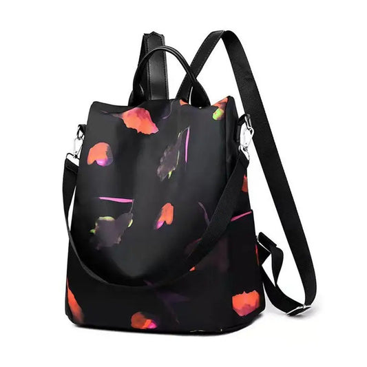 Mochila Antirrobo Negra con Estampado de Flores – Seguridad y Estilo